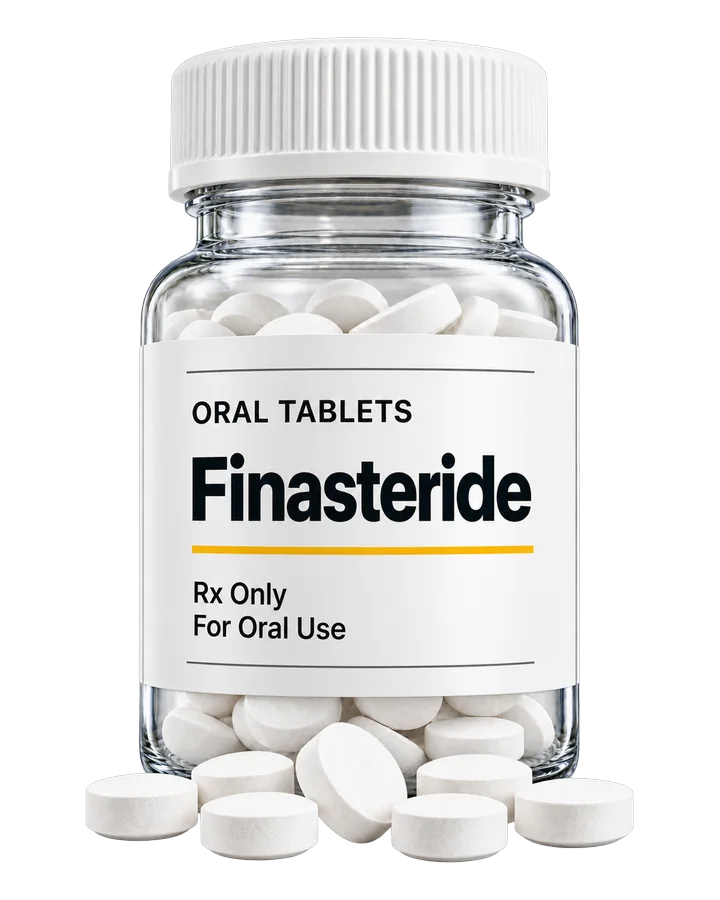 Bottle of Beema Health oral finasteride tablets, generic Propecia